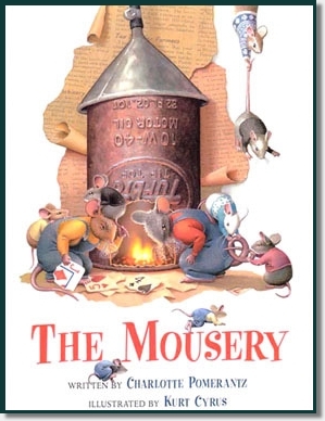eight mice around a tin can fire place